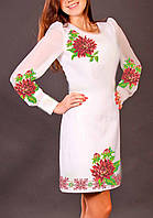 ЗАГОТОВКА НЕ ПОШИТА  на  білому габардині, Плаття вишиванка для  дівчинки №26 Червоні жоржини