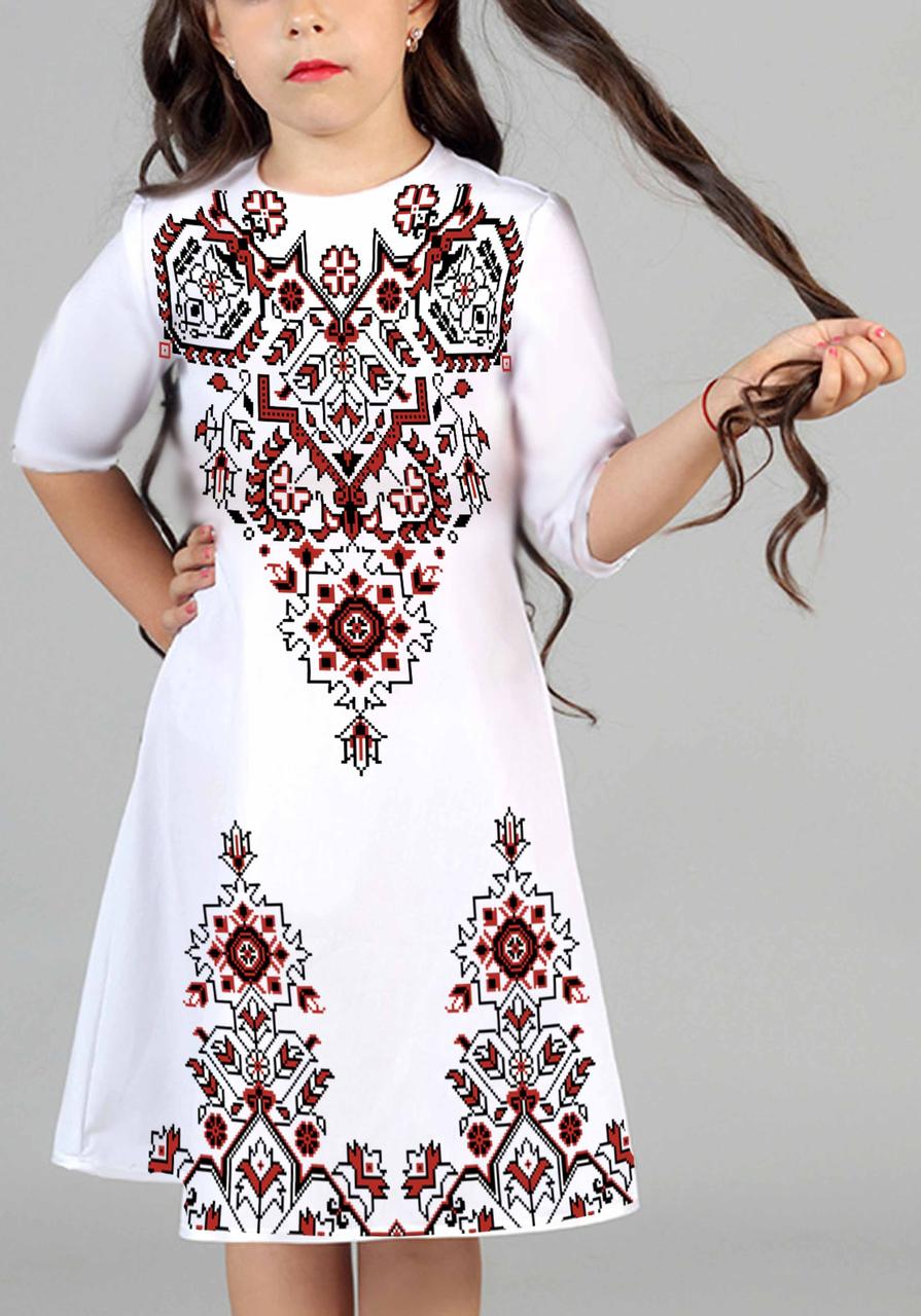 ЗАГОТОВКА НЕ ПОШИТА  на  білому габардині, Плаття вишиванка для  дівчинки №75 Ажур - 2