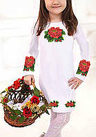 ЗАГОТОВКА НЕ ПОШИТА  на  білому габардині, Плаття вишиванка для  дівчинки №77 Буковинські троянди