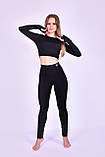Жіночий спортивний топ з дайвінгового бифлексу, з довгими рукавами, чорний, фото 2