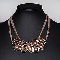 Кольє жіноче багатошарове золотистого кольору з коричневими камінчиками довжина кольє 45 см застібка карабін