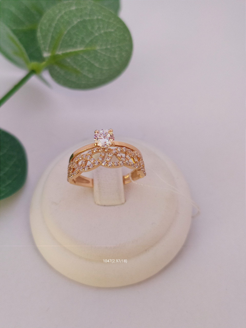 Золота каблучка з цирконієм, золоте кільце подвійне з цирконієм помолочне кільце