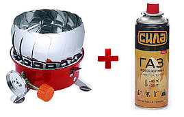 Туристичний портативний газовий пальник К-203 з вітрозахистом і п'єзопідпалом плюс газовий балончик 220 г
