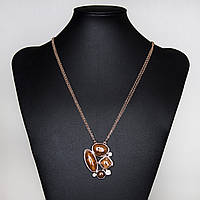 Кольє жіноче двошарове довге золотистого кольору з коричневими камінчиками довжина кольє 60 см застібка карабін