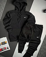 Мужской зимний спортивный костюм Nike черный | Утепленный комплект Найк худи и штаны