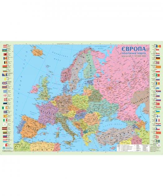 Політична карта Європи,М1:10 000 000,карта стінна,65х45 см,укр.,картон, шт