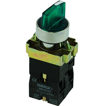 Перемикач секторний ENERGIO XB2-BK2365 1-0 з індикатором зелений NO+NC