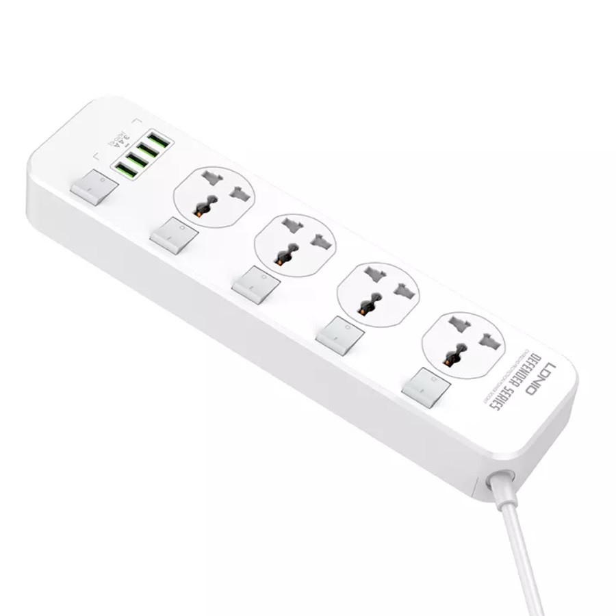 Мережевий фільтр (подовжувач) LDNIO SC4408 EU/US/UK 2 метри (4 розетки + 4 USB)