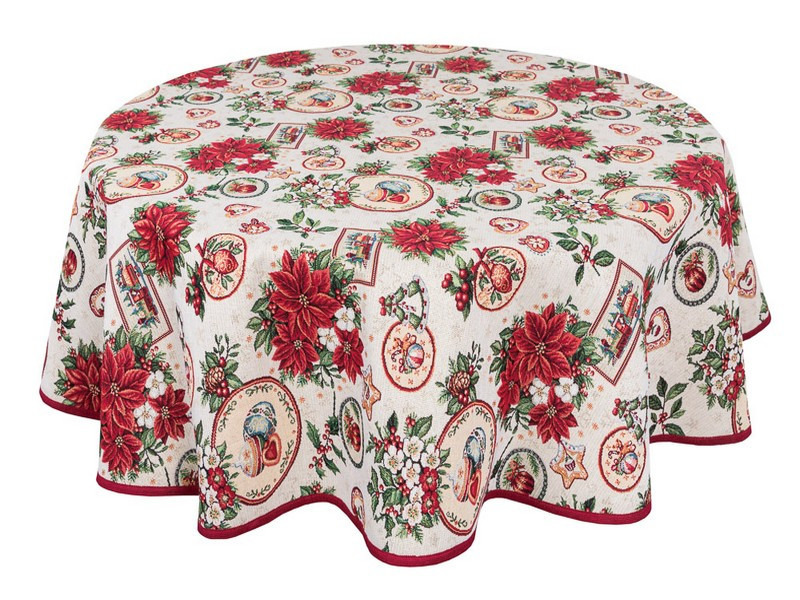 Скатертина новорічна на стіл кругла гобеленова NAT, фото 1