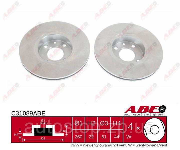 Диск гальмівний передній Рено Меган II 1.4 ABE (Польща) C31089ABE