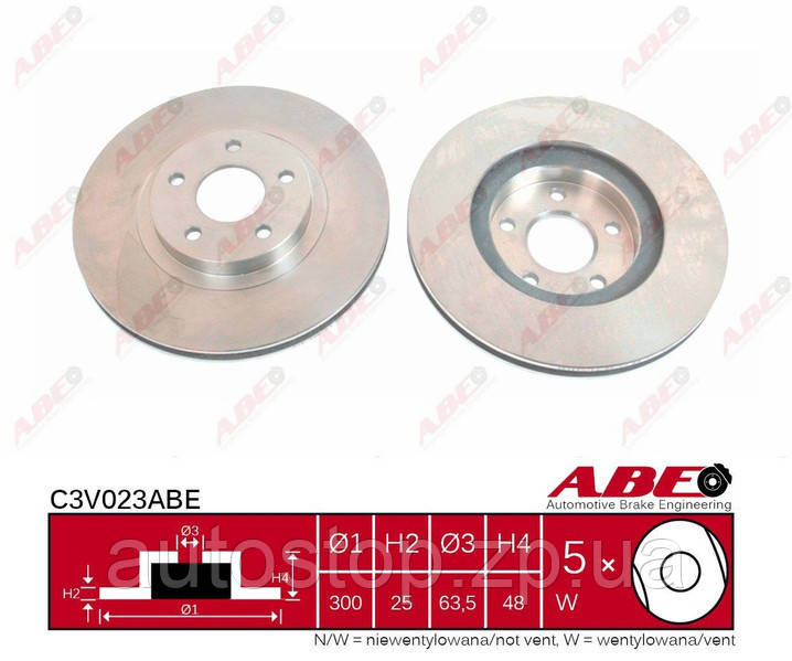 Диск гальмівний передній Форд Фокус II R17 2004--2011 ABE (Польща) C3V023ABE