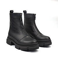 Женские Ботинки Кожаные Без Шнурков На Молнии зимняя обувь COSMO Shoes Mono Sip Black