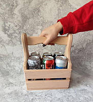 Дерев'яний ящик для пива Сувенірний переносний для 6 пивних бутилок або банок Подарунок для чоловіка Ручна робота, фото 4