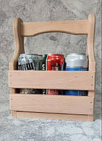 Дерев'яний ящик для пива Сувенірний переносний для 6 пивних бутилок або банок Подарунок для чоловіка Ручна робота, фото 2