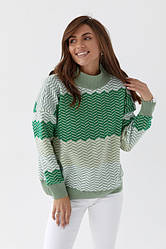 Жіночий зимовий светр оверсайз різнокольоровий великий розмір зелений
