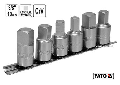 Торцеві насадки для оливозливних пробок YATO : квадрат- 3/8"; 3/8",1/2",8,10,12,14 мм; Cr-V, 6 шт.