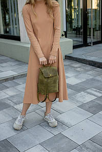 Жіночий рюкзак Прага з натуральної шкіри колір Оливка