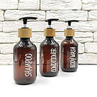 Набір дозаторів для ванної "Ніцца" 300 мл коричневий пластик, дерево (3 шт.) англ., фото 3