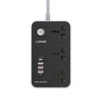 Удлинитель с USB, 3 розетки LDNIO SC3412, 3A, 38W, 2 м черный