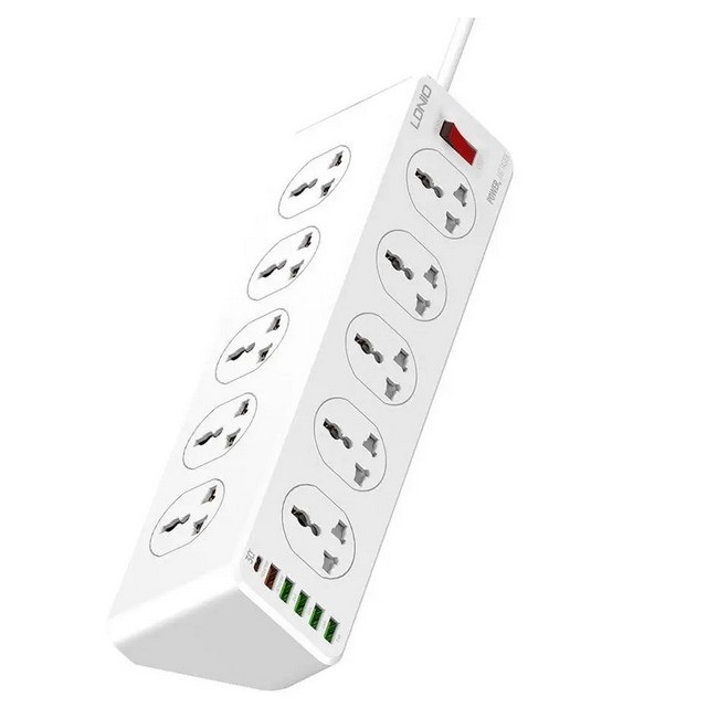 Мережевий фільтр подовжувач LDNIO SC10610, 5USB, 10 розеток, 2 м білий