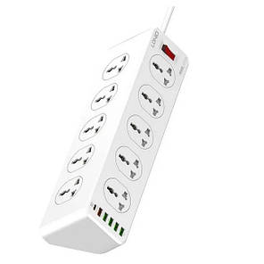 Мережевий фільтр подовжувач LDNIO SC10610, 5USB, 10 розеток, 2 м білий, фото 1