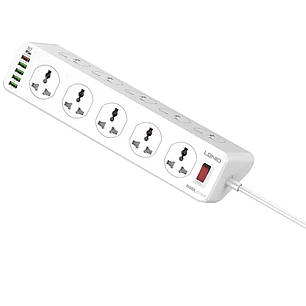 Мережевий фільтр подовжувач LDNIO SC10610, 5USB, 10 розеток, 2 м білий, фото 3