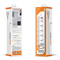 Мережевий фільтр подовжувач LDNIO SC10610, 5USB, 10 розеток, 2 м білий, фото 5