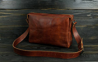 Шкіряна чоловіча сумка Аарон, натуральна шкіра італійський Краст колір коричневий, відтінок Вишня, фото 2