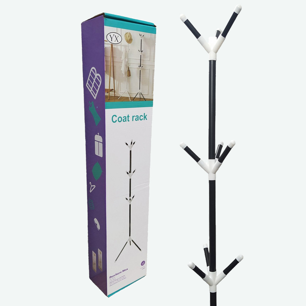 Вішалка стійка для верхнього одягу вішалка для підлоги чорна металева, фото 1