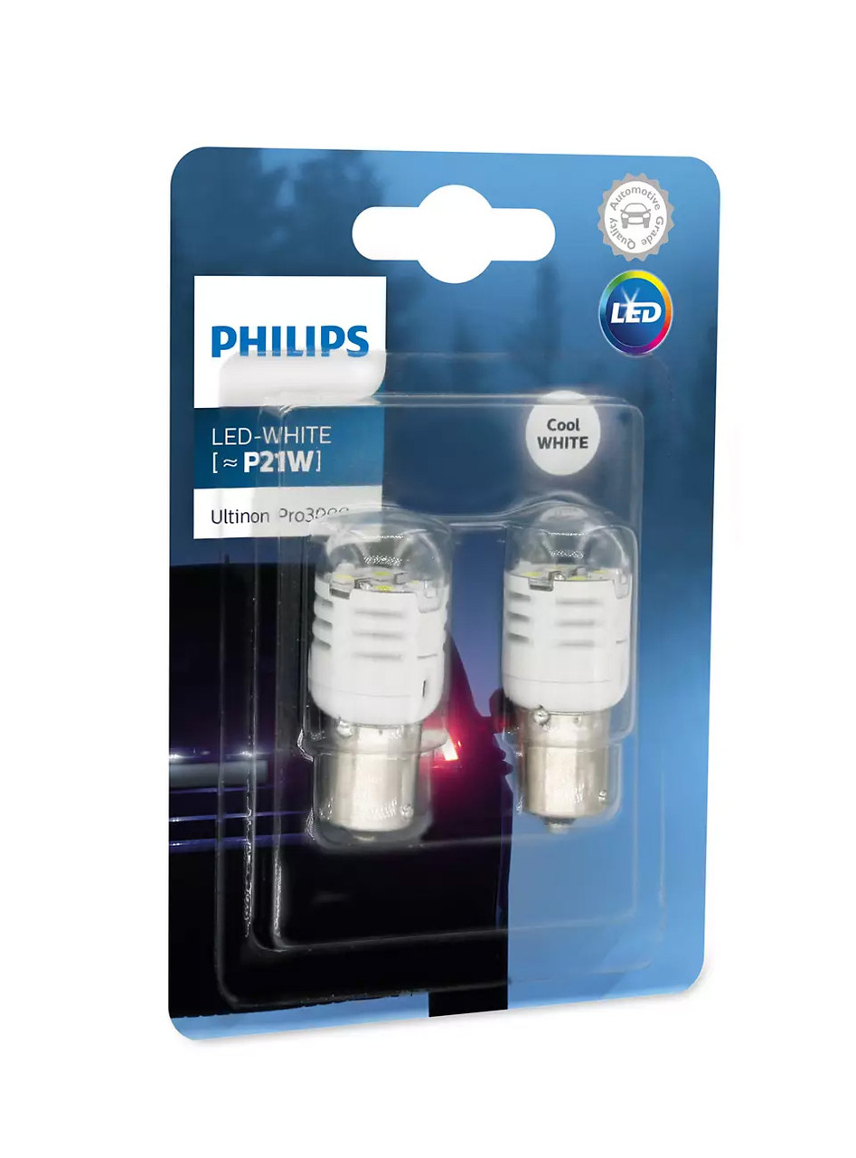 Світлодіодні лед лампи Philips Ultinon Pro3000 P21W (BA15S) сигнальні 12В, білі ОРИГІНАЛ 11498U30RB2