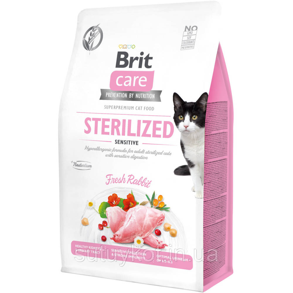 Brit Care Cat GF Sterilized Sensitive Бріт Кеа для стерилізованих кішок з кроликом, 400 гр