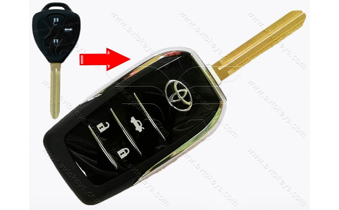 Корпус выкидного ключа Toyota Camry, Corolla, Avalon, Land Cruiser Prado, 3 кнопки, лезо TOY43, під