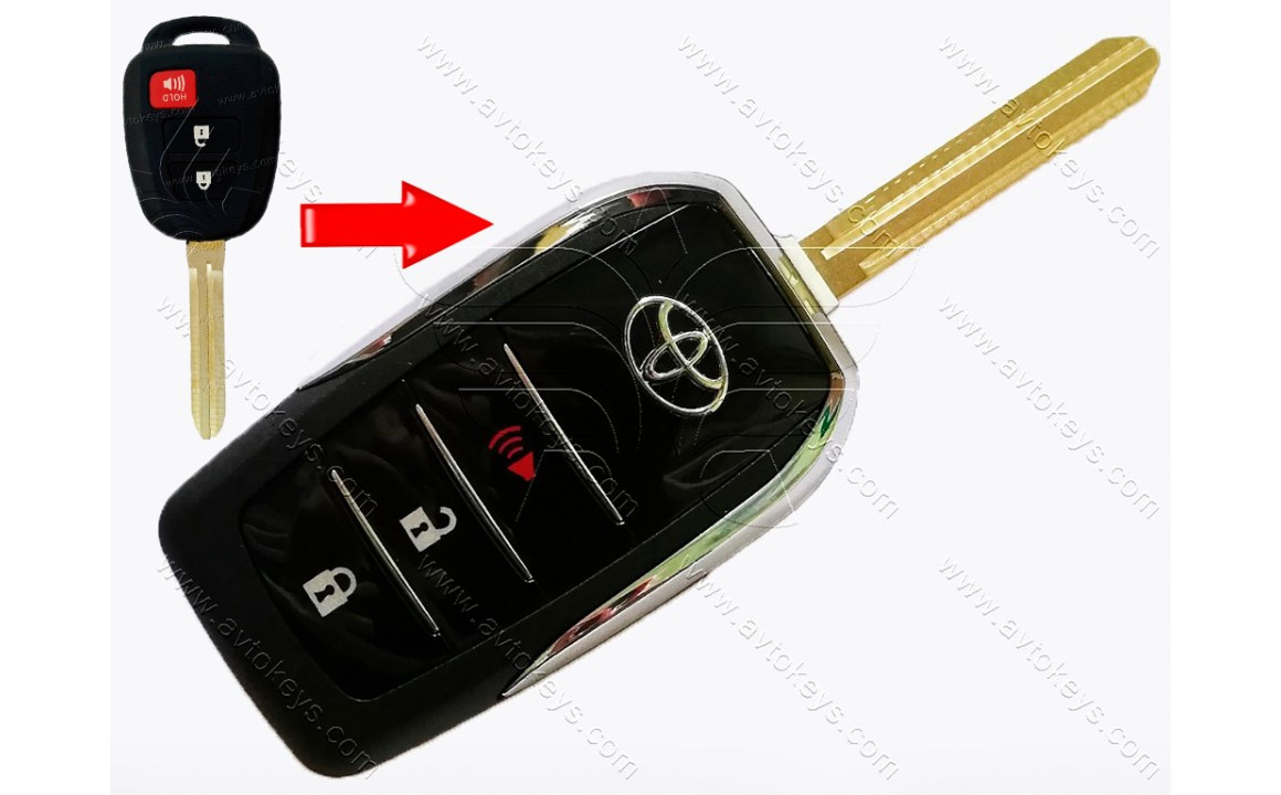 Корпус выкидного ключа Toyota Highlander, Rav4, Camry, Corolla, Prius C, 4Runner і інші, 2+1 кнопки, лезо