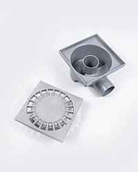 Трап із пластиковою решіткою 150*150мм з вертикальним випуском та гідрозатвором