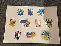Набор патриотических наклеек стикеров 10 штук на листе формата А5 (Герб Украины)