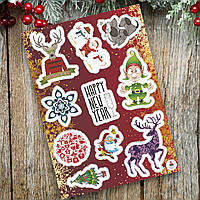 СтикерПак із новорічними наклейками "Happy new year. Ельф. Олень. Ялинка. дід Мороз. Сім'я собак. Сніговик"