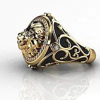 Модное мужское золотое кольцо высокой власти, Золотой королевский лев с сапфировыми глазами, размер 19.5