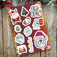 СтикерПак із новорічними наклейками "Happy new year. Пингвин. Олень. Елка. Діди Морози. Сім'я собак. Сніговик"