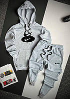 Мужской зимний спортивный костюм Nike серый | Утепленный комплект Найк худи и штаны на флисе