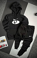 Мужской зимний спортивный костюм Nike черный | Утепленный комплект Найк худи и штаны
