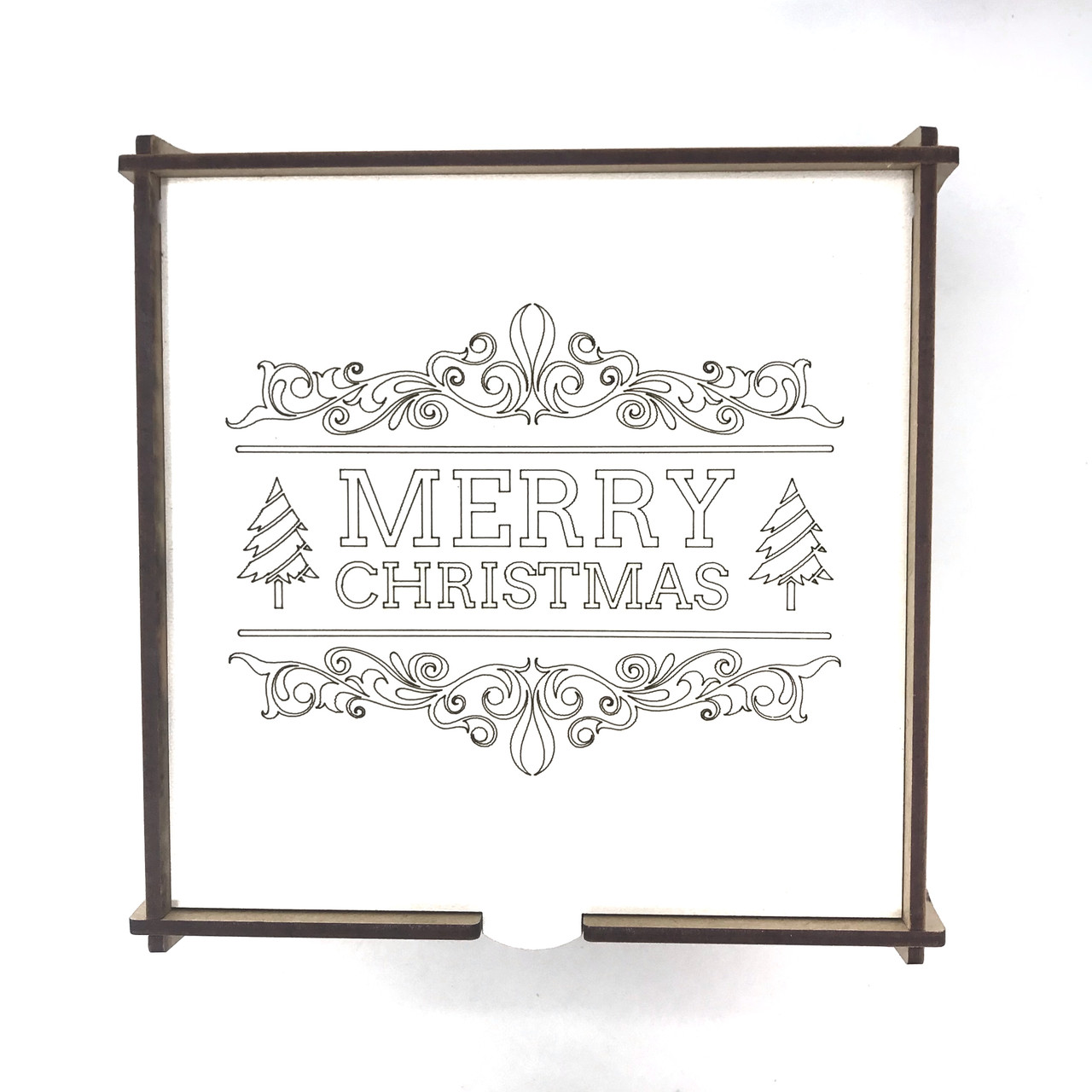 Подарункова коробка для новорічного подарунка дерев'яна з дсп «Merry Christmas 2» 14*14*5 см.