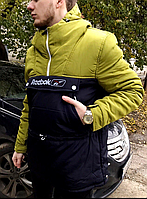Мужская куртка анорак рибок зимняя двухцветная с капюшоном на молнии, мужские куртки спортивные