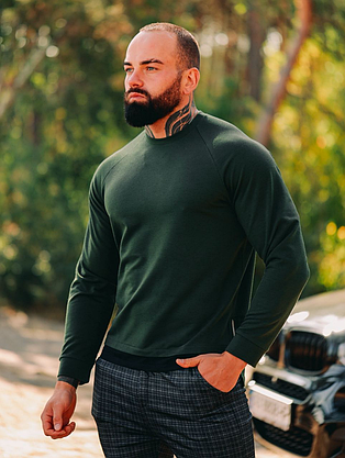 Чоловіча кофта світшот колір хакі на хлопця весна-осінь, якісні чоловічі світшоти легкі модні, фото 2