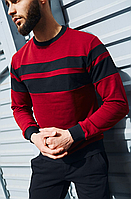 Чоловічий стильний світшот на весну осінь кофти чоловічі в лінію бордового кольору модні стильні повсякденні