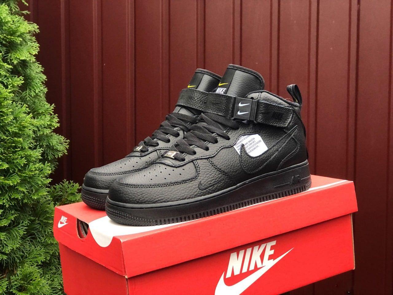 Купить Женские кроссовки Nike Air Force Черные Кожаные, Высокие ...