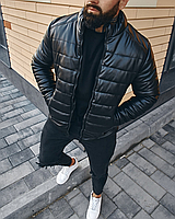 Куртка мужская черная кожанка осень весна мужская куртка короткая с карманами без капюшона на молнии теплая