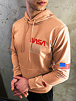 Мужская худи НАСА на весну-осень с капюшоном на завязке кофта бежевая спортивная повседневная на парней