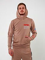 Мужская худи НАСА на весну-осень с капюшоном на завязке кофта бежевая спортивная повседневная на парней