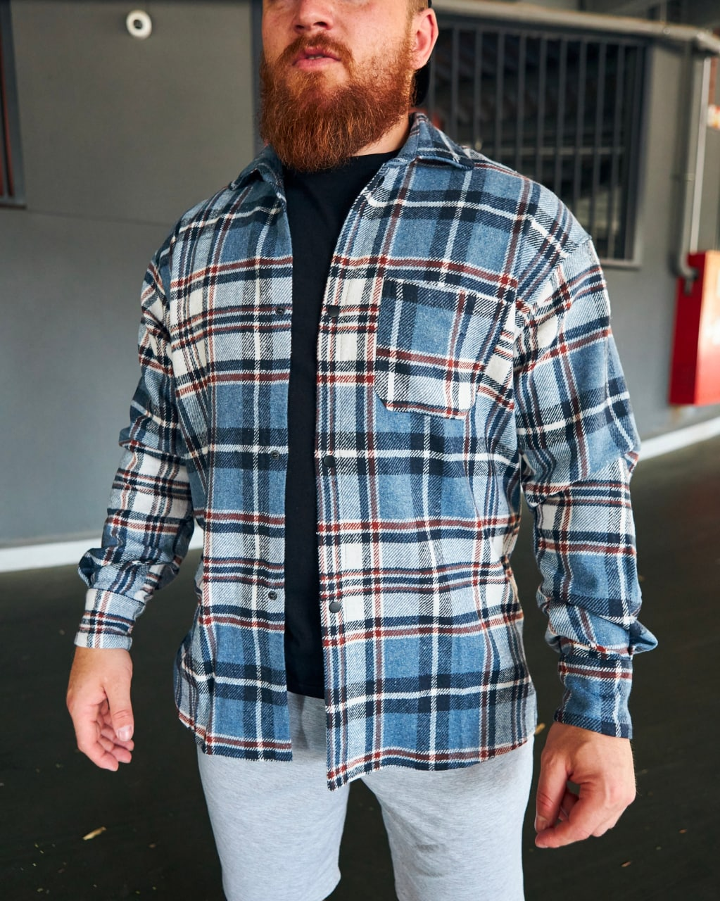 Чоловіча сорочка тепла на байці з начосом блакитного кольору, чоловічі сорочки стильні повсякденні картаті