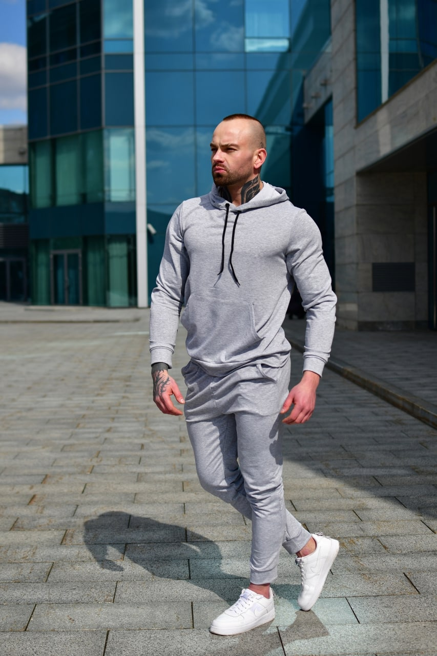 Чоловічий спортивний костюм весна осінь у сірому кольорі костюм худі та штани стильний молодіжний повсякденний